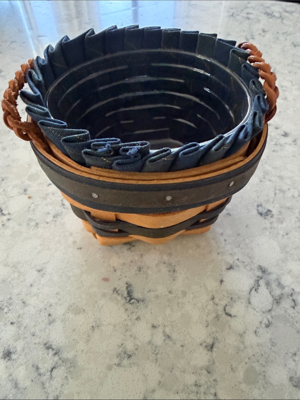 Longaberger Renewal Basket with fabric liner and insert.